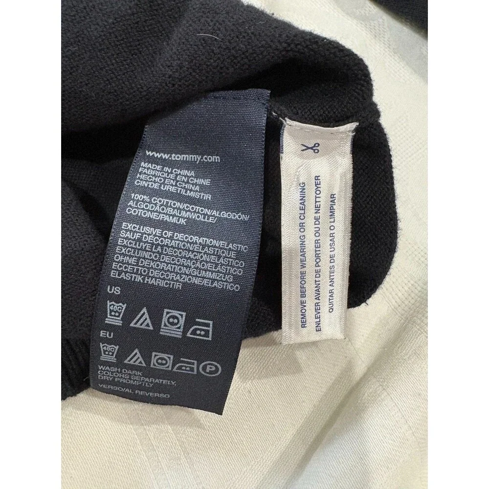 Tommy Hilfiger Men’s Small Black V-Neck Sweater Cotton Flag Logo Pullover